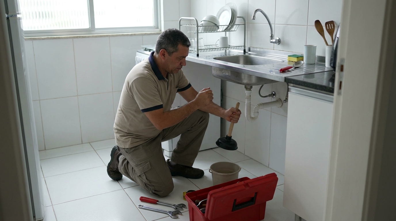 Desentupimento de pia residencial em Caruaru‑PE